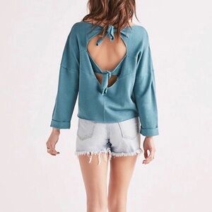 LUCKY BRAND Blue Open Tie Back Cotton Blend Sweatshirt. New with Tags.